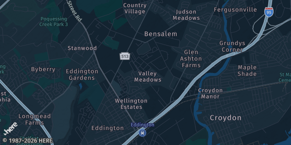 Map of Bensalem, PA. The exact address of Holy Ghost Prep's Holt Center is not known, so the map shows the area rather than a specific building.