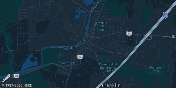 Map of Franklin, OH. The exact address of Home Field Instruction is not known, so the map shows the area rather than a specific building.