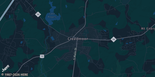 Map of Creedmoor, NC. The exact address of Thompson Memorial Building is not known, so the map shows the area rather than a specific building.