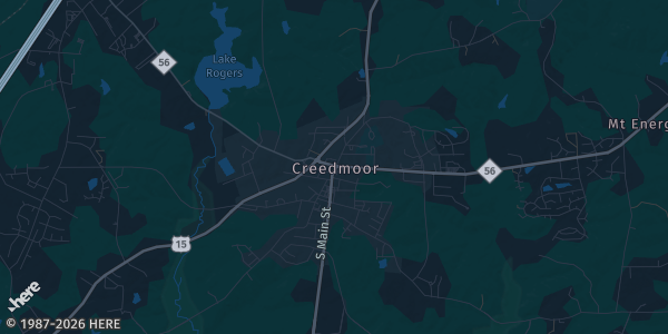 Map of Creedmoor, NC. The exact address of Thompson Memorial Building is not known, so the map shows the area rather than a specific building.