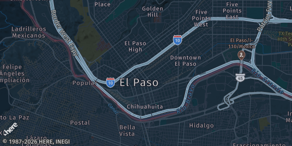 Map of El Paso, TX. The exact address of Hotel Lenox is not known, so the map shows the area rather than a specific building.
