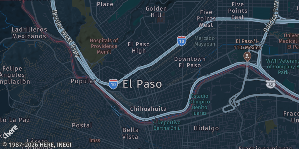 Map of El Paso, TX. The exact address of Hotel Lenox is not known, so the map shows the area rather than a specific building.