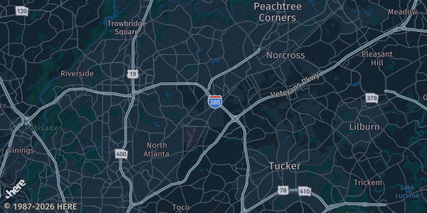 Map of Doraville, GA. The exact address of Atlanta Eagles Arena is not known, so the map shows the area rather than a specific building.