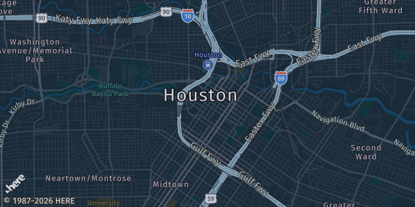Map of Houston, TX. The exact address of Houston area (venue per organizer) is not known, so the map shows the area rather than a specific building.