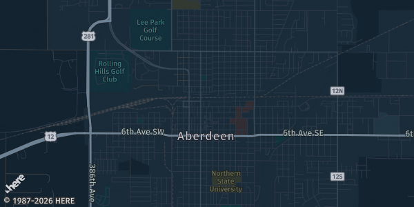 Map of Aberdeen, SD. The exact address of Journey Church is not known, so the map shows the area rather than a specific building.