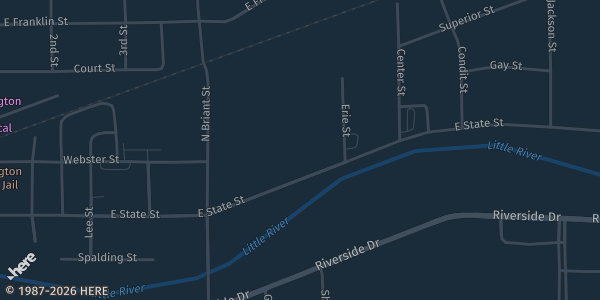 Map showing Life Church in Huntington, IN.