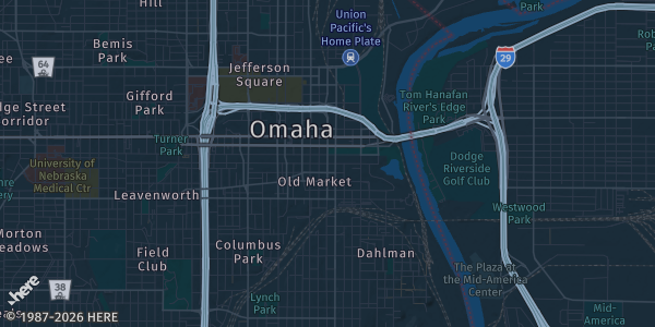 Map of Omaha, NE. The exact address of Comfort Inn Omaha is not known, so the map shows the area rather than a specific building.