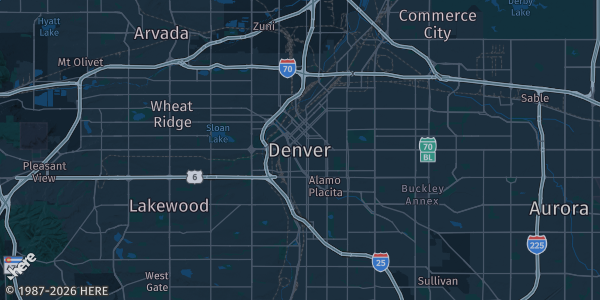 Map of Denver, CO. The exact address of this venue is not known, so the map shows the area rather than a specific building.