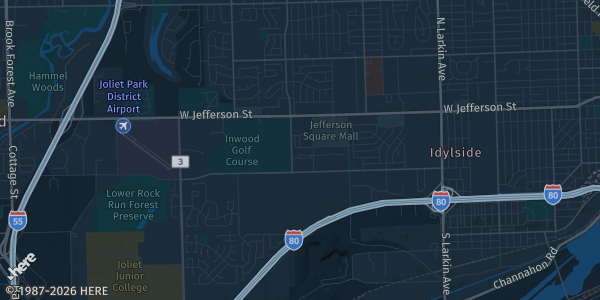 Map of Joliet, IL. The exact address of Go Pro Sports Dome is not known, so the map shows the area rather than a specific building.