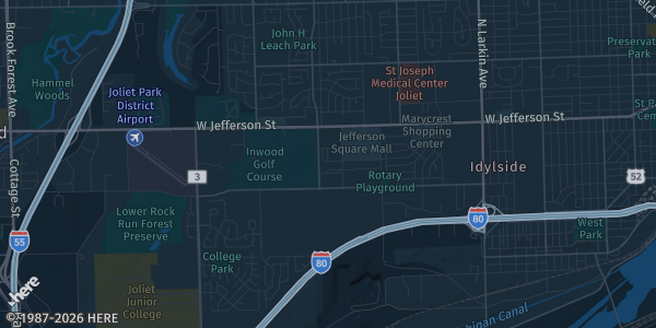 Map of Joliet, IL. The exact address of Go Pro Sports Dome is not known, so the map shows the area rather than a specific building.