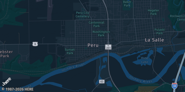 Map of Peru, IL. The exact address of Peru Mall is not known, so the map shows the area rather than a specific building.