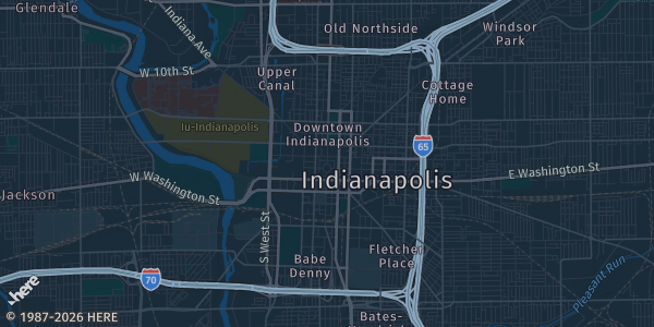Map of Indianapolis, IN. The exact address of Indiana Comic Convention is not known, so the map shows the area rather than a specific building.