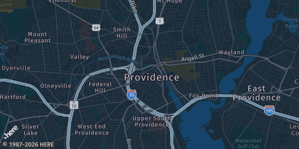 Map of Providence, RI. The exact address of Indie Comics Creator Con is not known, so the map shows the area rather than a specific building.