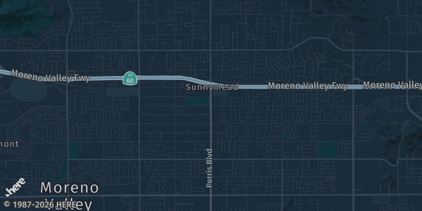 Map of Moreno Valley, CA. The exact address of Marinaj Banquets & Events is not known, so the map shows the area rather than a specific building.