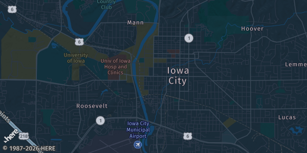 Map of Iowa City, IA. The exact address of Johnson County Fairgrounds Building C is not known, so the map shows the area rather than a specific building.