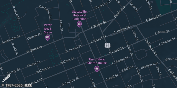 Map showing Statesville Civic Center in Statesville, NC.