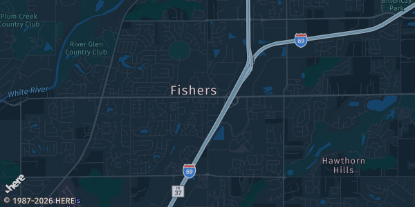 Map of Fishers, IN. The exact address of Best Choice Fieldhouse is not known, so the map shows the area rather than a specific building.