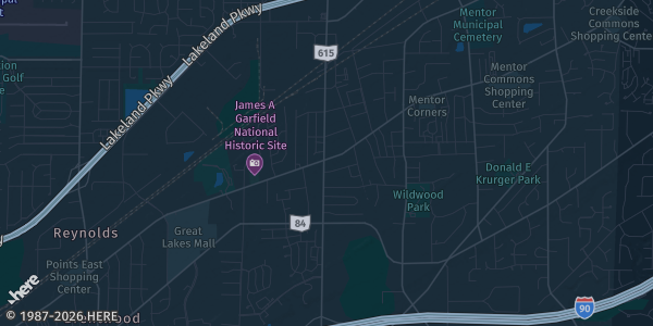 Map of Mentor, OH. The exact address of Great Lakes Mall is not known, so the map shows the area rather than a specific building.
