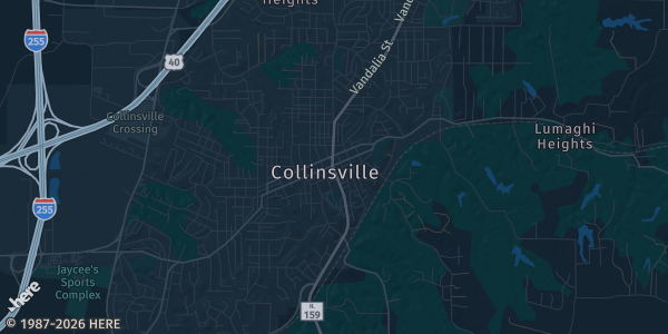 Map of Collinsville, IL. The exact address of 1820 Vandalia is not known, so the map shows the area rather than a specific building.