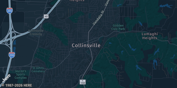 Map of Collinsville, IL. The exact address of 1820 Vandalia is not known, so the map shows the area rather than a specific building.