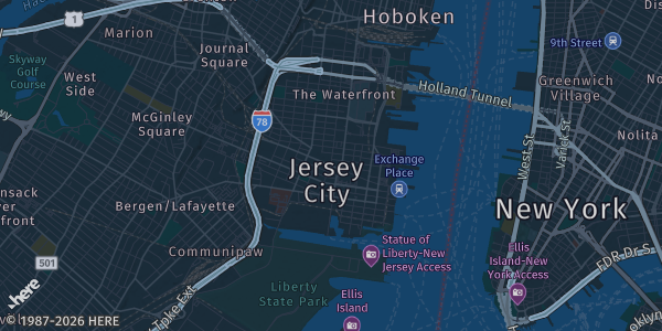 Map of Jersey City, NJ. The exact address of The Westin Jersey City Newport is not known, so the map shows the area rather than a specific building.