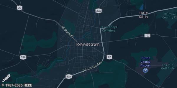 Map of Johnstown, NY. The exact address of Johnstown Moose Club is not known, so the map shows the area rather than a specific building.