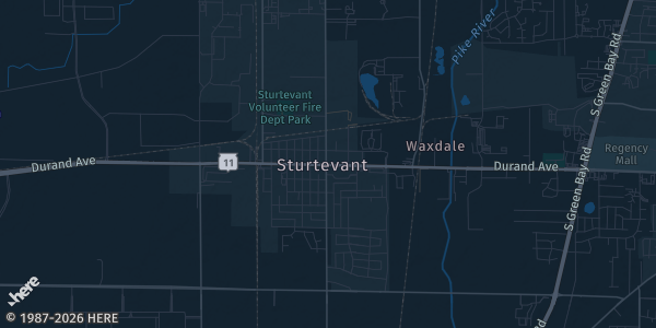 Map of Sturtevant, WI. The exact address of Fountain Banquet Hal is not known, so the map shows the area rather than a specific building.