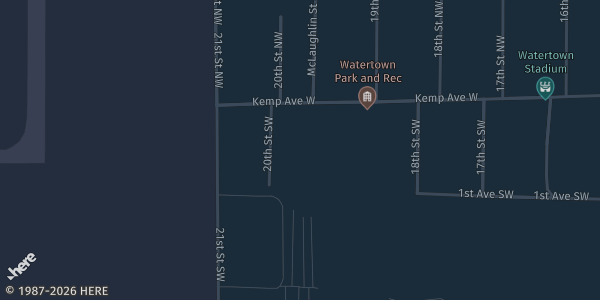 Map showing Codington County Extension Building in Watertown, SD.