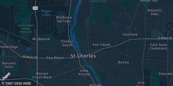 Map of St. Charles, IL. The exact address of Kane County Fairgrounds — Prairie Events Center is not known, so the map shows the area rather than a specific building.