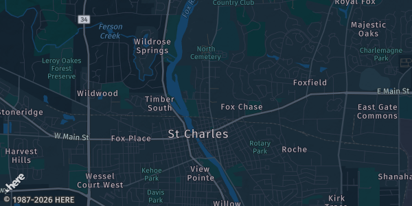 Map of St. Charles, IL. The exact address of Kane County Fairgrounds — Prairie Events Center is not known, so the map shows the area rather than a specific building.