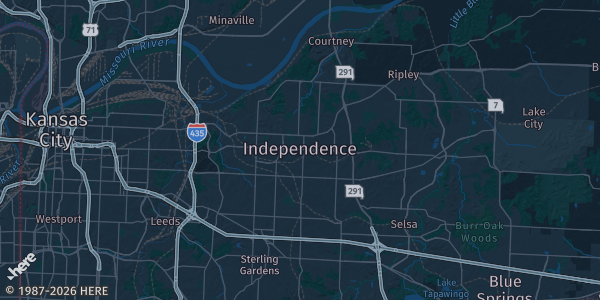 Map of Independence, MO. The exact address of The Venue at Merchant Square is not known, so the map shows the area rather than a specific building.