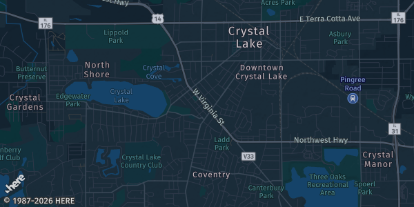 Map of Crystal Lake, IL. The exact address of Kappa Collectibles is not known, so the map shows the area rather than a specific building.