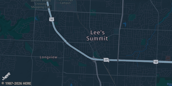 Map of Lee's Summit, MO. The exact address of The Pavillion @ John Knox Village is not known, so the map shows the area rather than a specific building.
