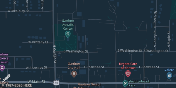 Map showing Johnson County Fairgrounds in Gardner, KS.