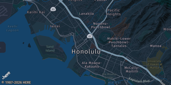 Map of Honolulu, HI. The exact address of SALT at Our Kakaako is not known, so the map shows the area rather than a specific building.