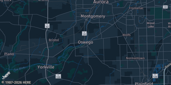 Map of Oswego, IL. The exact address of ESP (Elite Sports Performance) is not known, so the map shows the area rather than a specific building.