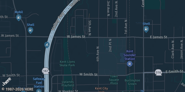 Map showing Kent Commons in Kent, WA.