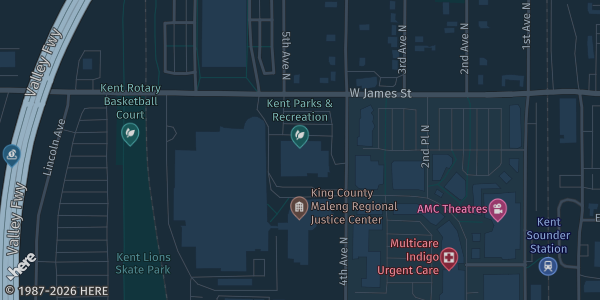 Map showing Kent Commons Community Center in North Kent, WA.