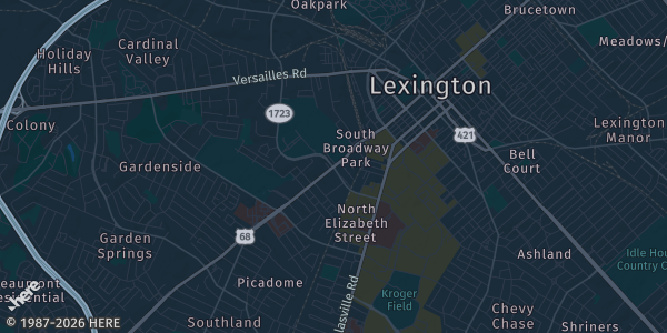 Map of Lexington, KY. The exact address of Oleika Temple is not known, so the map shows the area rather than a specific building.