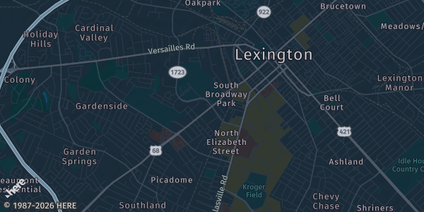 Map of Lexington, KY. The exact address of Oleika Temple is not known, so the map shows the area rather than a specific building.