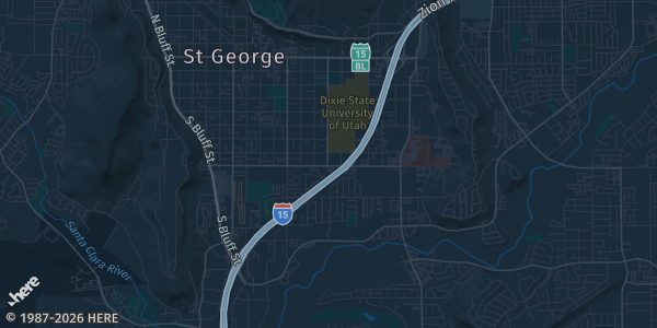 Map of St. George, UT. The exact address of Abbey Inn is not known, so the map shows the area rather than a specific building.