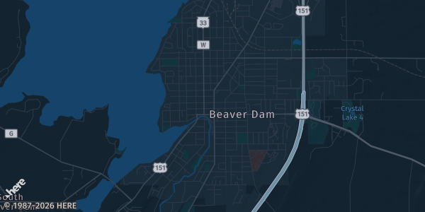 Map of Beaver Dam, WI. The exact address of Dodge County Fairgrounds is not known, so the map shows the area rather than a specific building.