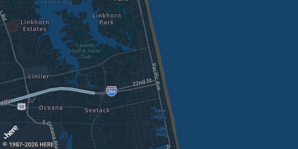 Map of Virginia Beach, VA. The exact address of Tallwood High School Cafeteria is not known, so the map shows the area rather than a specific building.