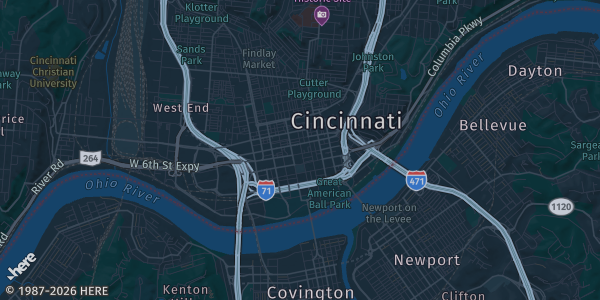Map of Cincinnati, OH. The exact address of Fowling Warehouse Cincinnati is not known, so the map shows the area rather than a specific building.
