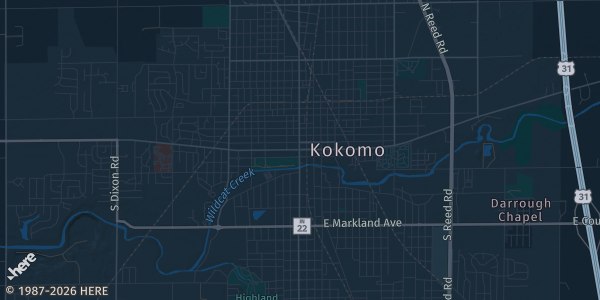 Map of Kokomo, IN. The exact address of Elite Event Center is not known, so the map shows the area rather than a specific building.