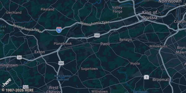 Map of Malvern, PA. The exact address of this venue is not known, so the map shows the area rather than a specific building.