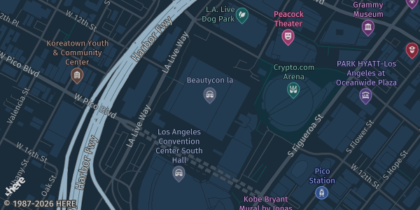 Map showing Los Angeles Convention Center in Los Angeles, CA.
