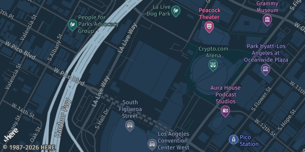 Map showing Los Angeles Convention Center in Los Angeles, CA.