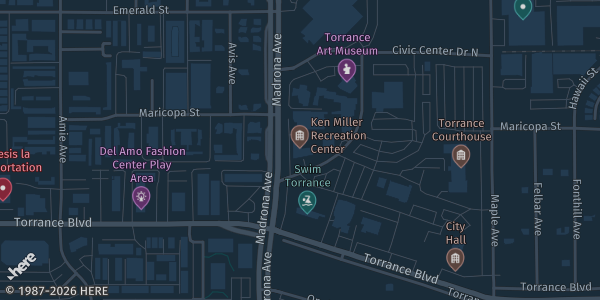 Map showing Torrance Civic Center — Ken Miller Recreation Center in Torrance, CA.