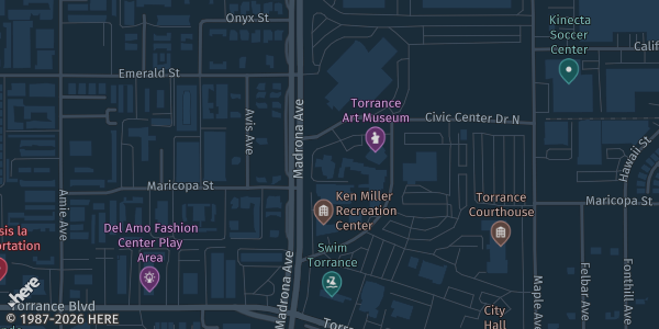 Map showing Torrance Civic Center — Toyota Meeting Hall in Torrance, CA.